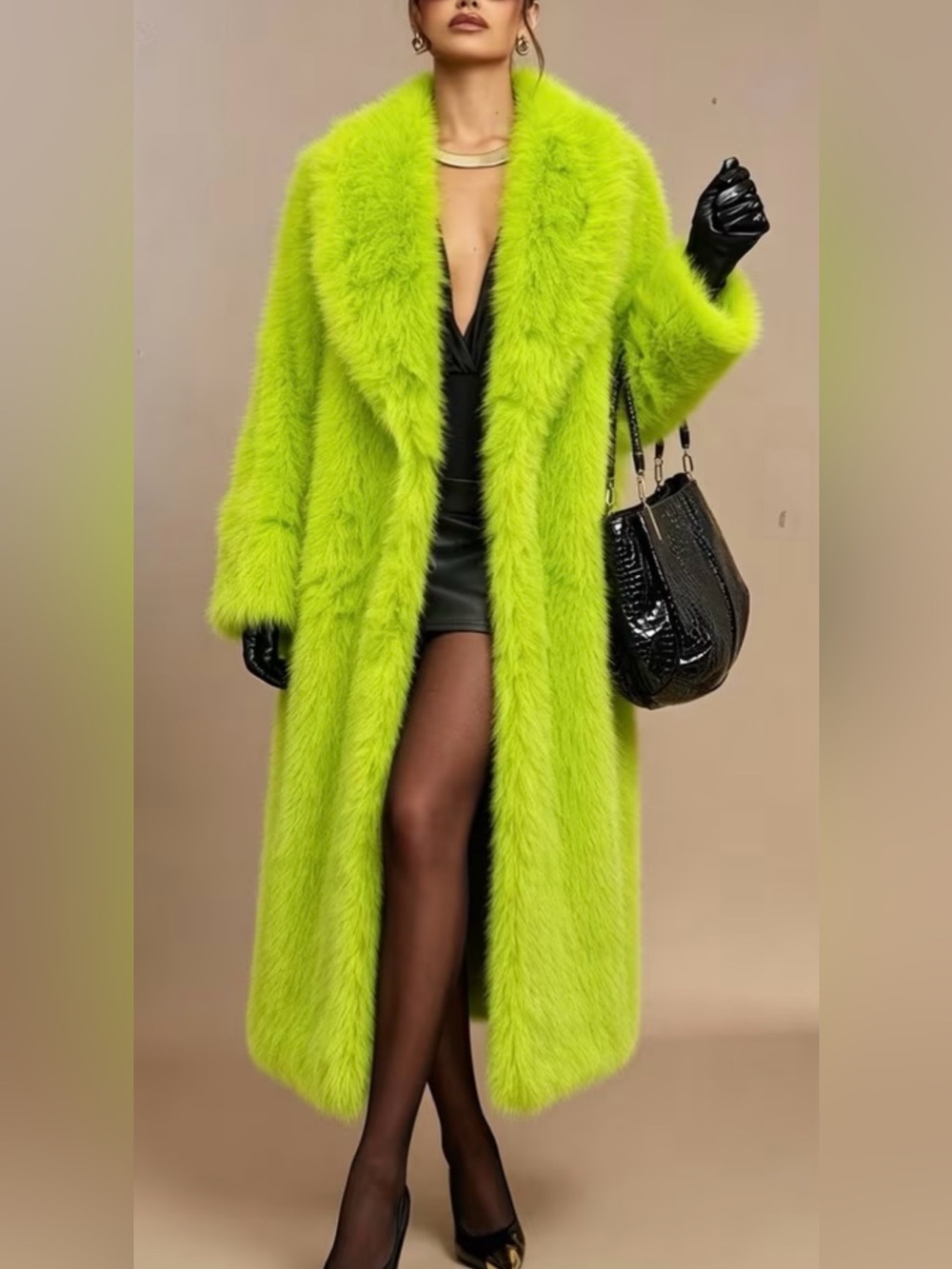 Bold Lime Faux Fur Long Coat - Women Jackets & Coats